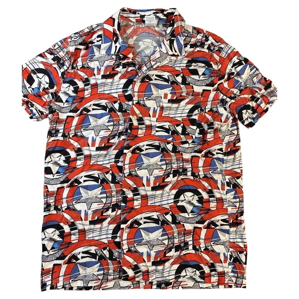 Marvel Captain America‎ Men's Short Sleeve Collared Button Shirt Size Large